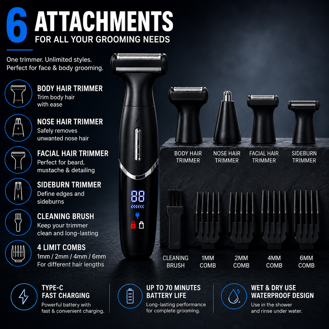 Professional 4-in-1 Body & Face Trimmer